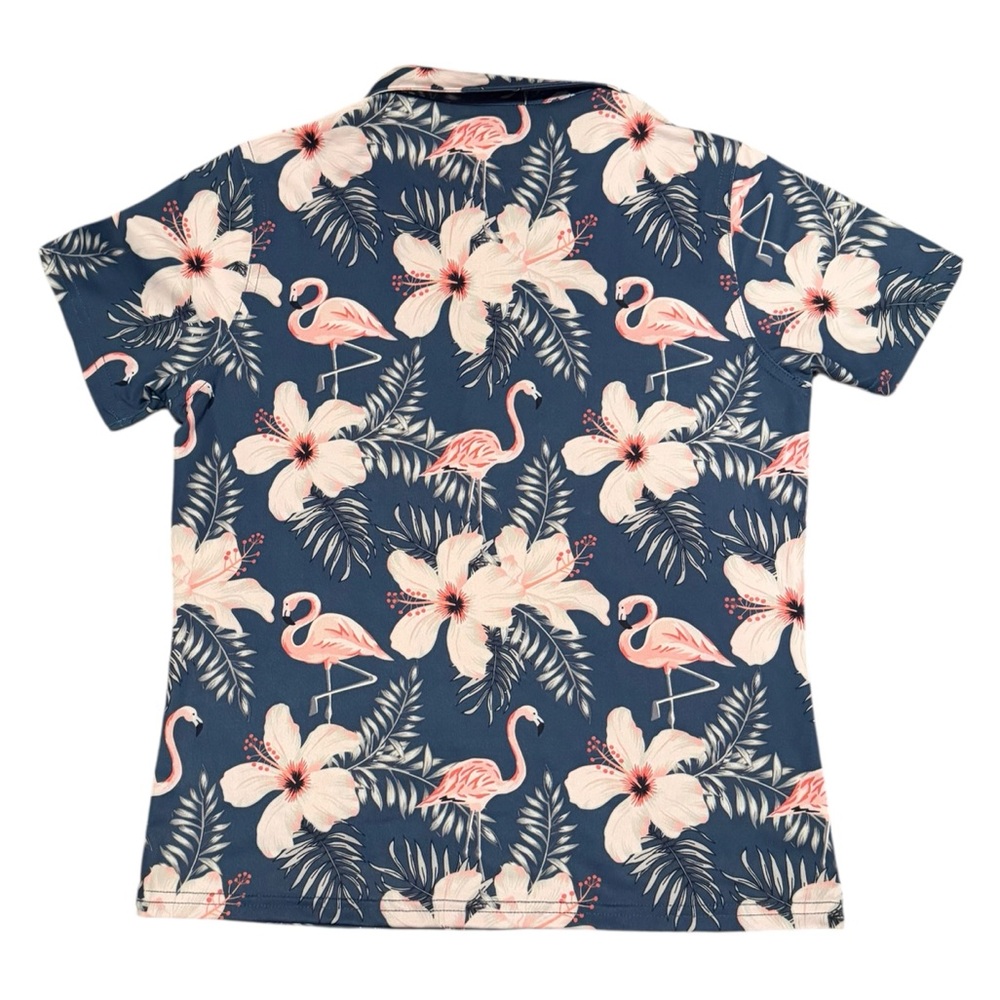 Waggle Girls Flamingo Flyer Sleeveless Golf Polo Tropical Print Size M NWT - Picture 2 of 4